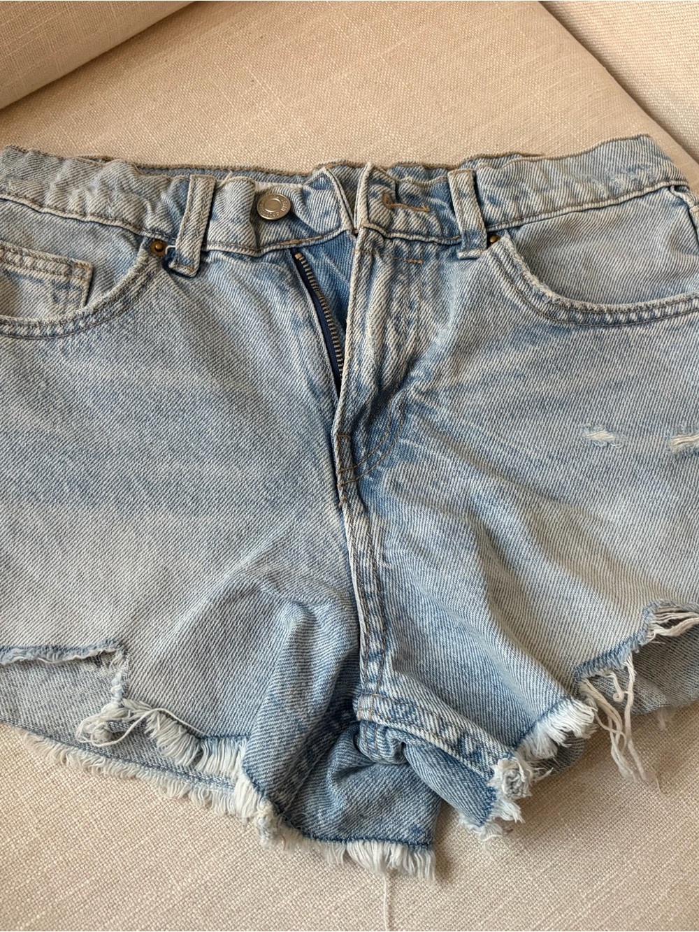 Zara Light Blue Distressed Denim Cutoff Shorts